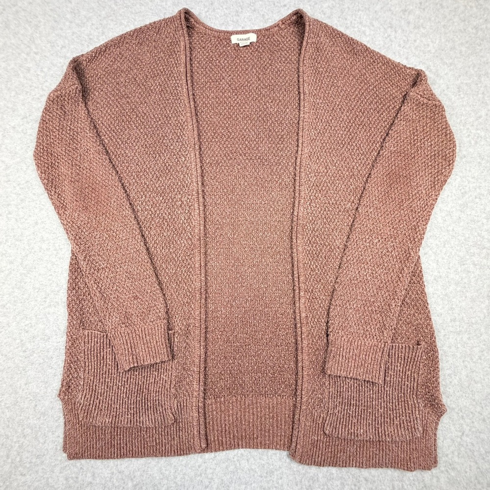 Garage Women Mauve Marled Knit Open Front Cardigan Sweater Pockets ML